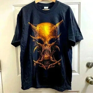 Cygnus men's t-Shirt Demon‎ Skull black Large pre-shrunk cotton Wes Benscuter